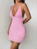 Vestido Amarillo de Malla Petite con Cuello Halter