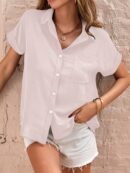 Camisa Negra de Manga Murciélago con Bolsillo y Botones