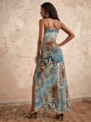 Vestido Elegante de Encaje y Tricot con Aberturas y Estampado