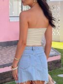 Top Corto Bustier de Verano, Escote U con Volantes y Espalda Descubierta