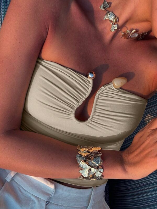 Top Corto Bustier de Verano, Escote U con Volantes y Espalda Descubierta - Image 5