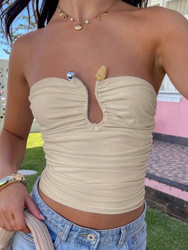 Top Corto Bustier de Verano, Escote U con Volantes y Espalda Descubierta - Image 6