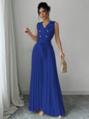 Mono Elegante de Doble Botonadura con Pliegues y Cinturón