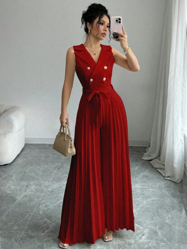 Mono Elegante de Doble Botonadura con Pliegues y Cinturón - Image 19