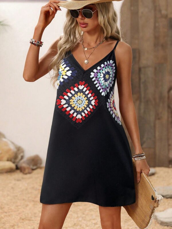 Vestido Mini Casual con Estampado Floral y Tirantes Espaguetis - Image 4
