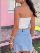 Top Corto Bustier de Verano, Escote U con Volantes y Espalda Descubierta