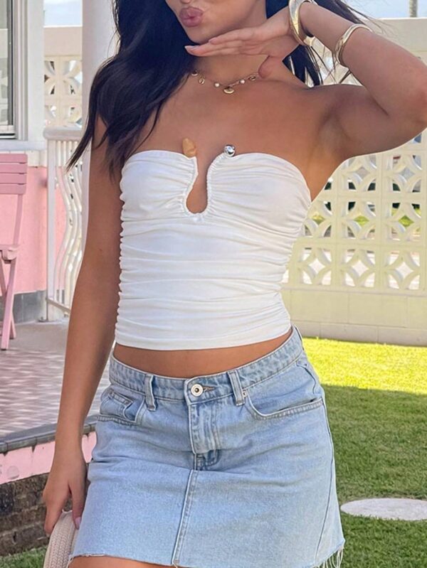 Top Corto Bustier de Verano, Escote U con Volantes y Espalda Descubierta - Image 9