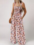 Mono Floral de Pierna Ancha y Cuello Cuadrado sin Mangas