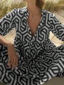 Vestido Camisero con Estampado Geométrico y Manga Larga