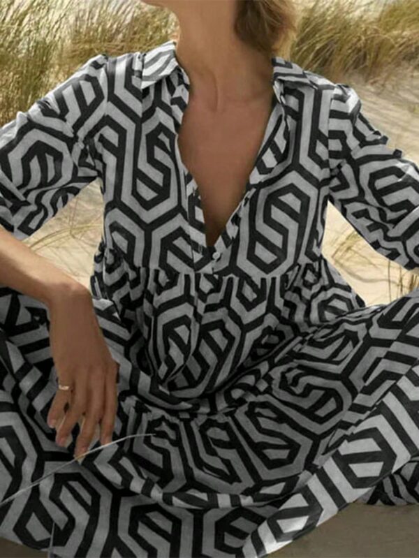 Vestido Camisero con Estampado Geométrico y Manga Larga - Image 8