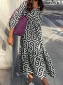 Vestido Camisero con Estampado Geométrico y Manga Larga