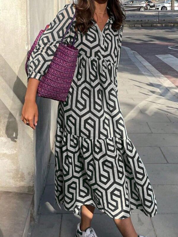 Vestido Camisero con Estampado Geométrico y Manga Larga - Image 7