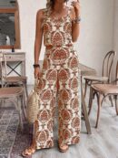 Conjunto Vacacional Boho para Mujer: Top Camisola Crop + Pantalones Largos Estampados