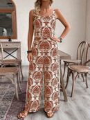 Conjunto Vacacional Boho para Mujer: Top Camisola Crop + Pantalones Largos Estampados