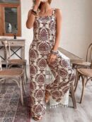 Conjunto Vacacional Boho para Mujer: Top Camisola Crop + Pantalones Largos Estampados