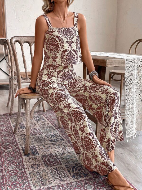 Conjunto Vacacional Boho para Mujer: Top Camisola Crop + Pantalones Largos Estampados - Image 23