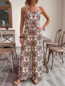 Conjunto Vacacional Boho para Mujer: Top Camisola Crop + Pantalones Largos Estampados
