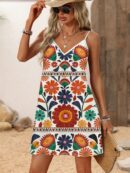 Vestido Mini Casual con Estampado Floral y Tirantes Espaguetis