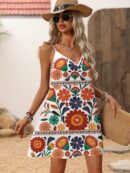 Vestido Mini Casual con Estampado Floral y Tirantes Espaguetis