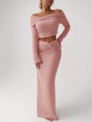 Conjunto Elegante de Top Off-Shoulder y Falda Sirena 2 Piezas