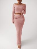 Conjunto Elegante de Top Off-Shoulder y Falda Sirena 2 Piezas