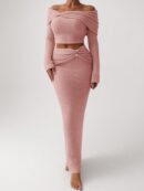 Conjunto Elegante de Top Off-Shoulder y Falda Sirena 2 Piezas