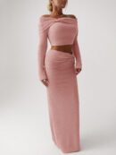 Conjunto Elegante de Top Off-Shoulder y Falda Sirena 2 Piezas