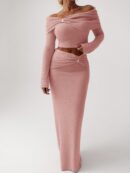Conjunto Elegante de Top Off-Shoulder y Falda Sirena 2 Piezas