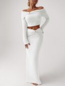 Conjunto Elegante de Top Off-Shoulder y Falda Sirena 2 Piezas