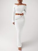 Conjunto Elegante de Top Off-Shoulder y Falda Sirena 2 Piezas