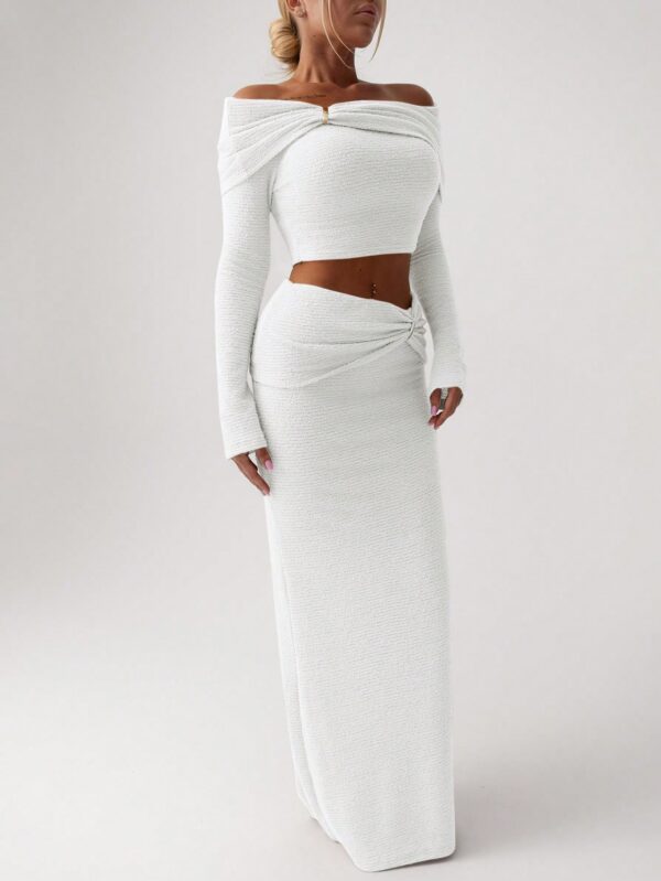 Conjunto Elegante de Top Off-Shoulder y Falda Sirena 2 Piezas - Image 17