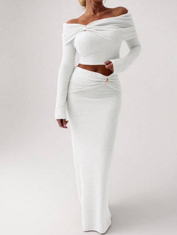 Conjunto Elegante de Top Off-Shoulder y Falda Sirena 2 Piezas - Image 18