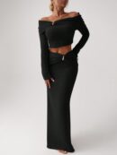 Conjunto Elegante de Top Off-Shoulder y Falda Sirena 2 Piezas