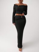 Conjunto Elegante de Top Off-Shoulder y Falda Sirena 2 Piezas