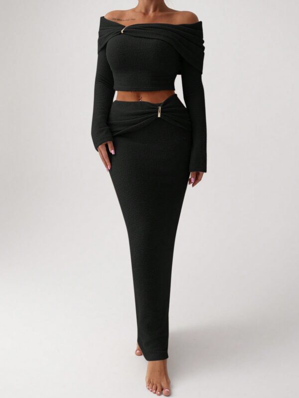 Conjunto Elegante de Top Off-Shoulder y Falda Sirena 2 Piezas - Image 4