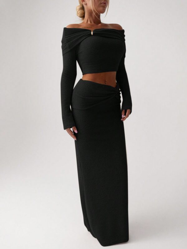 Conjunto Elegante de Top Off-Shoulder y Falda Sirena 2 Piezas - Image 5