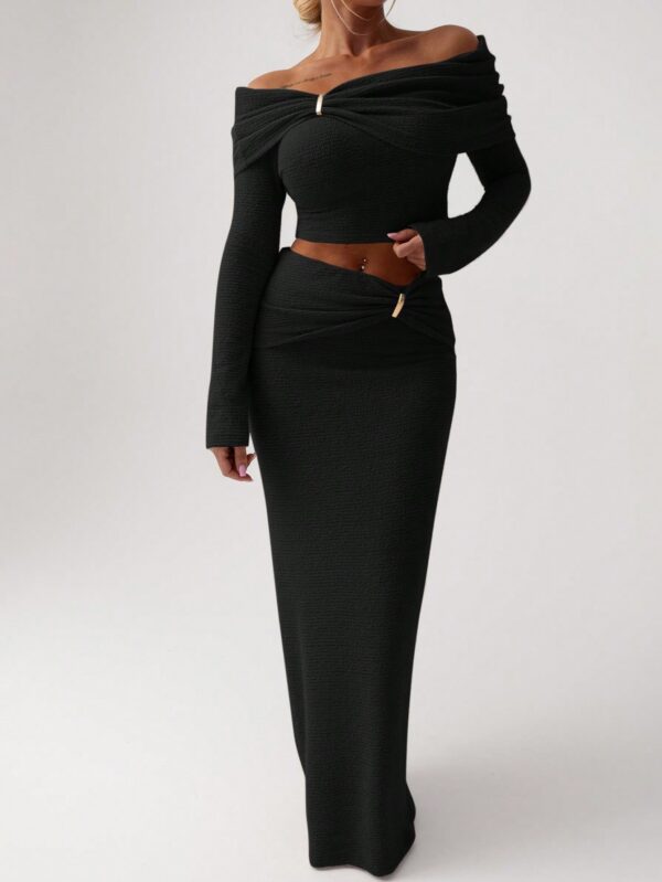 Conjunto Elegante de Top Off-Shoulder y Falda Sirena 2 Piezas - Image 6