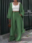 Conjunto Casual de Abrigo Largo y Pantalón Ancho de Lino