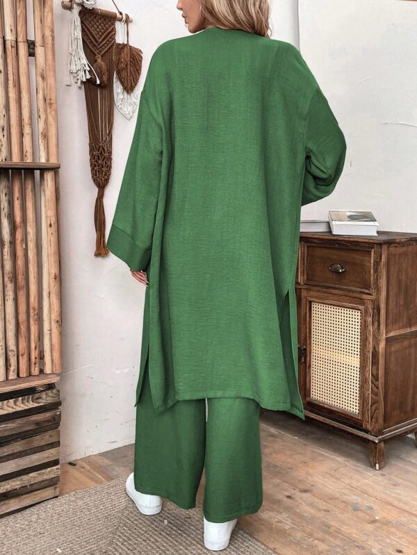 Conjunto Casual de Abrigo Largo y Pantalón Ancho de Lino - Image 56