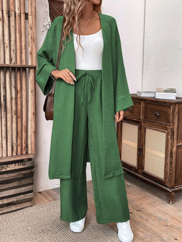 Conjunto Casual de Abrigo Largo y Pantalón Ancho de Lino - Image 57