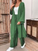 Conjunto Casual de Abrigo Largo y Pantalón Ancho de Lino