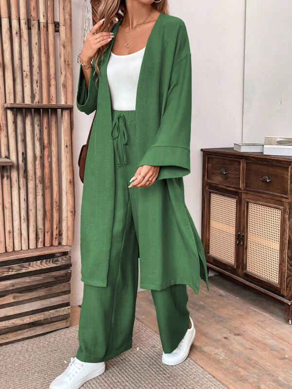 Conjunto Casual de Abrigo Largo y Pantalón Ancho de Lino - Image 58
