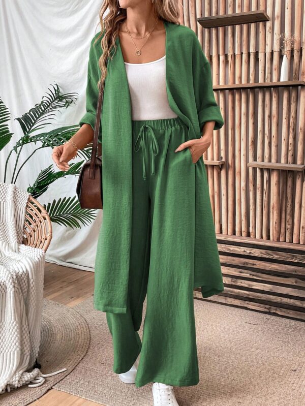 Conjunto Casual de Abrigo Largo y Pantalón Ancho de Lino - Image 59