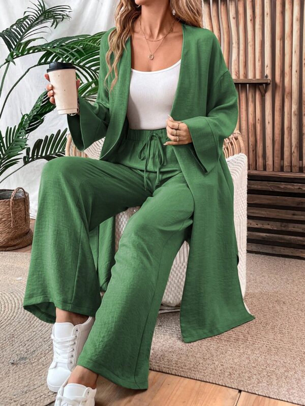 Conjunto Casual de Abrigo Largo y Pantalón Ancho de Lino - Image 60