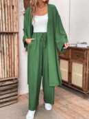 Conjunto Casual de Abrigo Largo y Pantalón Ancho de Lino