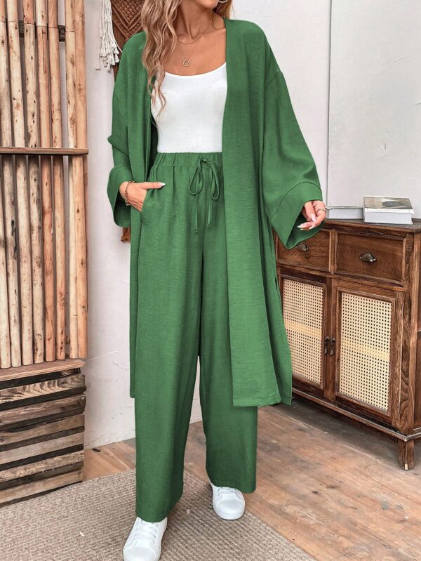 Conjunto Casual de Abrigo Largo y Pantalón Ancho de Lino - Image 61