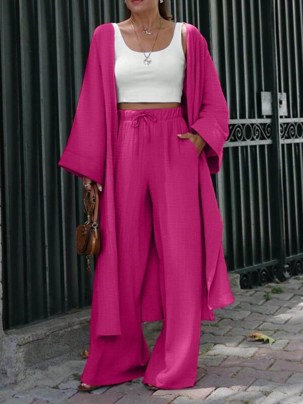 Conjunto Casual de Abrigo Largo y Pantalón Ancho de Lino - Image 62