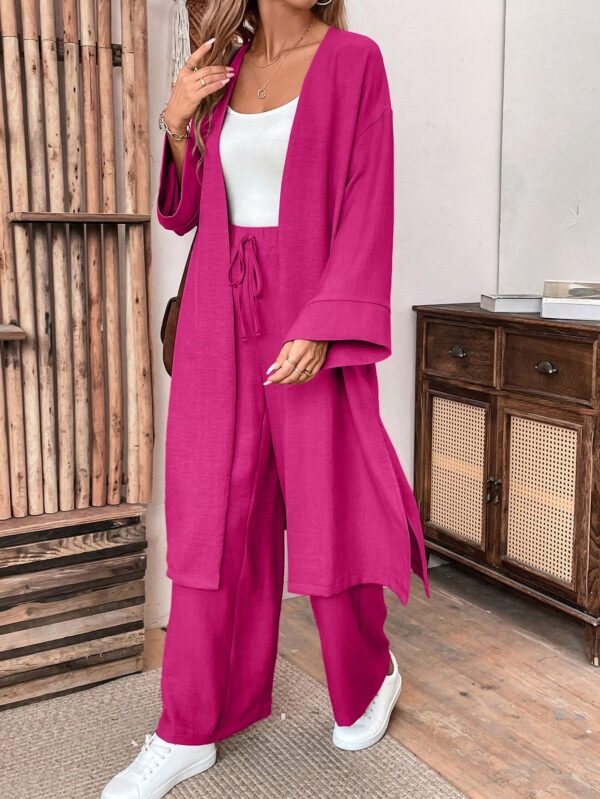 Conjunto Casual de Abrigo Largo y Pantalón Ancho de Lino - Image 64