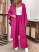 Conjunto Casual de Abrigo Largo y Pantalón Ancho de Lino