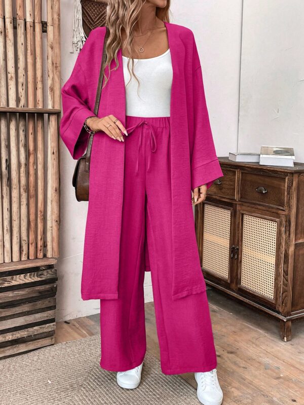 Conjunto Casual de Abrigo Largo y Pantalón Ancho de Lino - Image 65